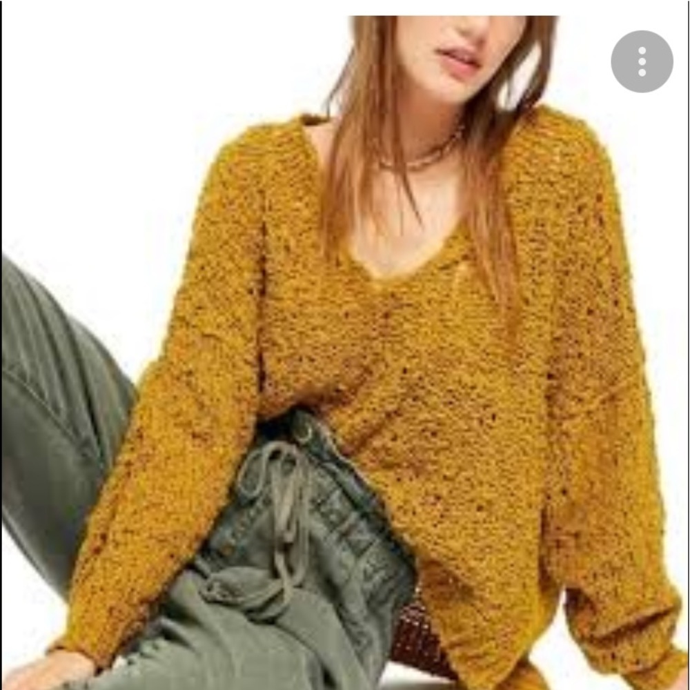 Free people mustard yellow lose knit boxy over size sweater size M
